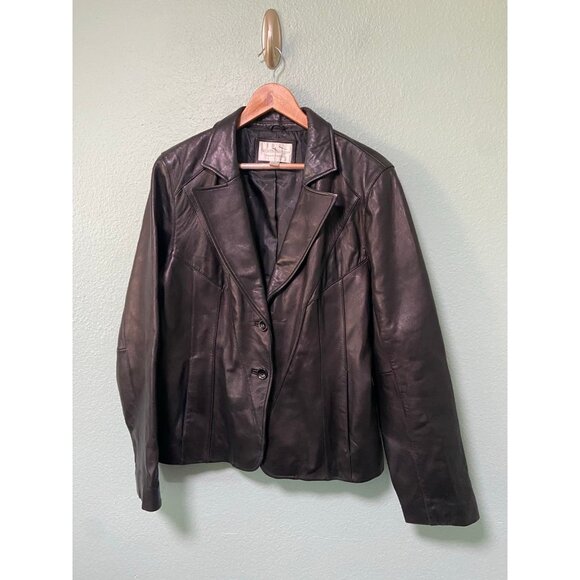 Worthington Lambskin Leather Women's Black Jacket with Buttons Size Large - Picture 1 of 8